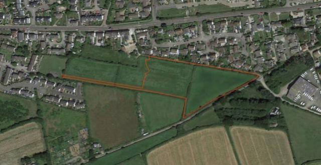 Aerial view of the site off Angarrack Lane in Connor Downs where Treveth has been granted outline planning permission to build 40 homes